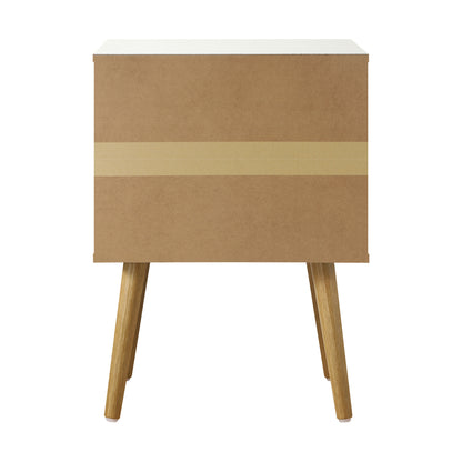 Oikiture Bedside Tables Side Table Drawer Cabinet w/ Leather Handle White-Bedside Tables-PEROZ Accessories
