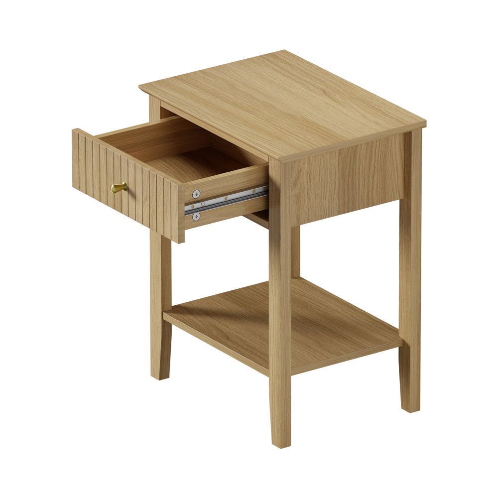 Oikiture 2x Bedside Table 1 Drawer Open Shelf Nightstand Natural-Bedside Tables-PEROZ Accessories