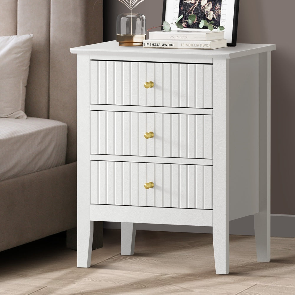 Oikiture Bedside Table 3 Drawers Side End Nightstand White-Bedside Table-PEROZ Accessories