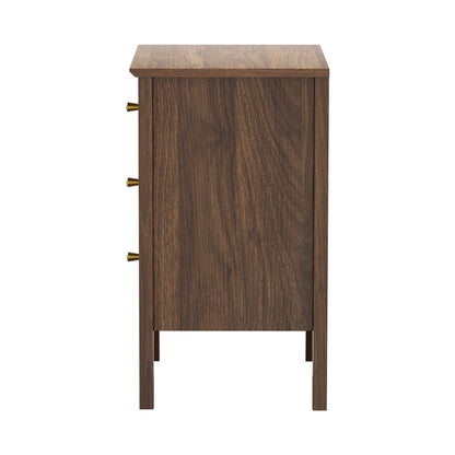 Oikiture Bedside Table 3 Drawers Side End Nightstand Walnut-Bedside Table-PEROZ Accessories