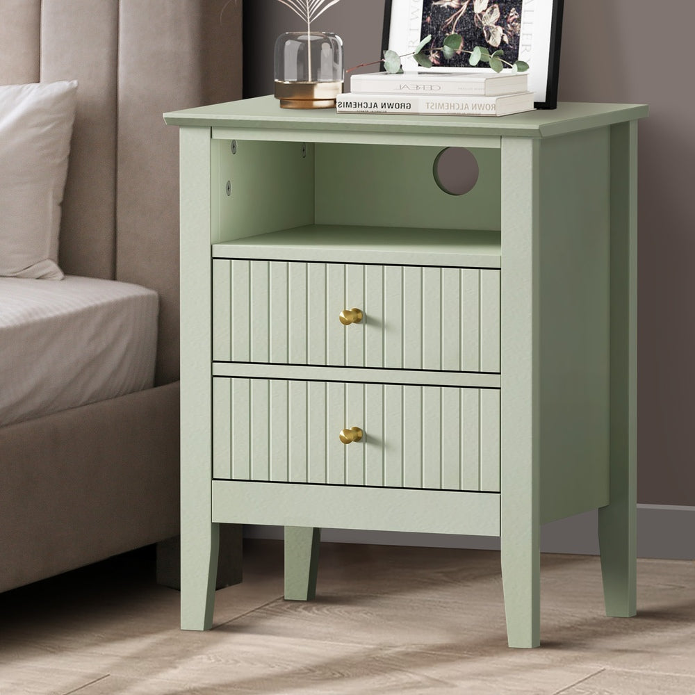 Oikiture Bedside Table Nightstand 2 Drawer with Storage Cabinet Green-Bedside Table-PEROZ Accessories