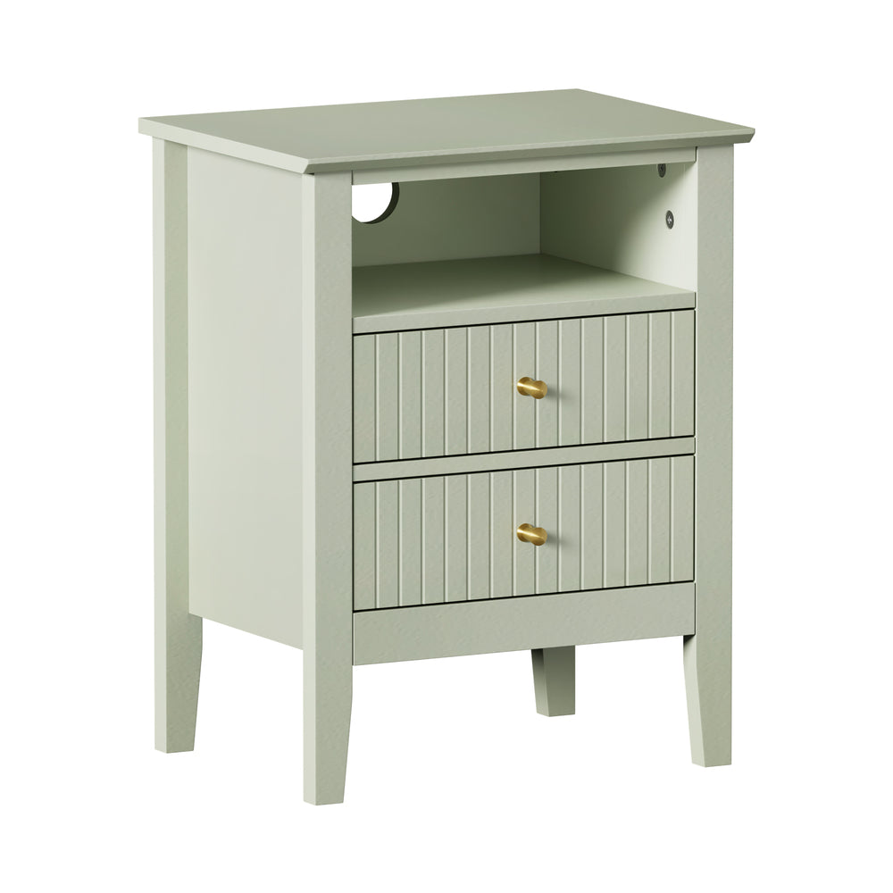 Oikiture Bedside Table Nightstand 2 Drawer with Storage Cabinet Green-Bedside Table-PEROZ Accessories