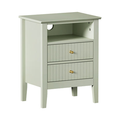 Oikiture Bedside Table Nightstand 2 Drawer with Storage Cabinet Green-Bedside Table-PEROZ Accessories