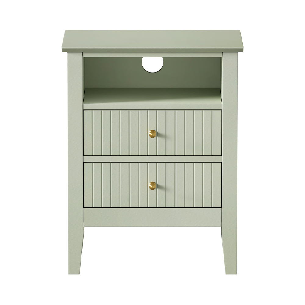 Oikiture Bedside Table Nightstand 2 Drawer with Storage Cabinet Green-Bedside Table-PEROZ Accessories