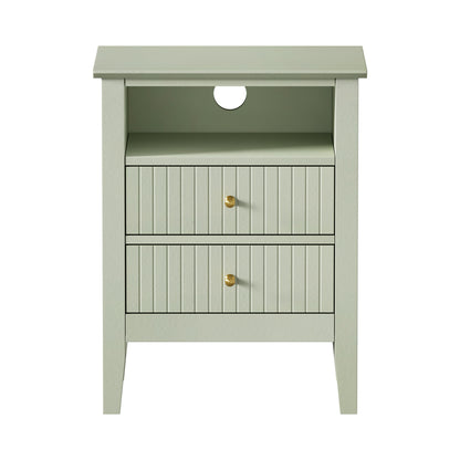 Oikiture Bedside Table Nightstand 2 Drawer with Storage Cabinet Green-Bedside Table-PEROZ Accessories