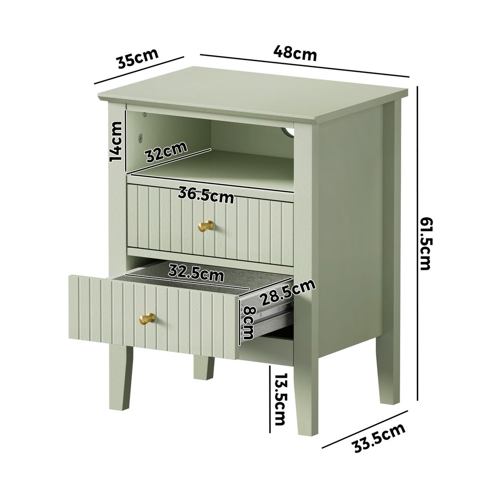 Oikiture Bedside Table Nightstand 2 Drawer with Storage Cabinet Green-Bedside Table-PEROZ Accessories