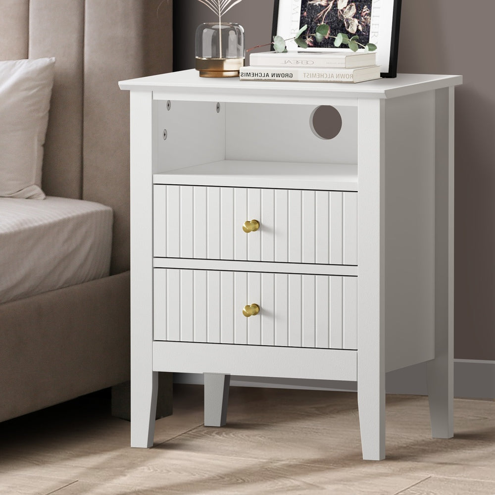 Oikiture Bedside Table Nightstand 2 Drawer with Storage Cabinet White-Bedside Table-PEROZ Accessories