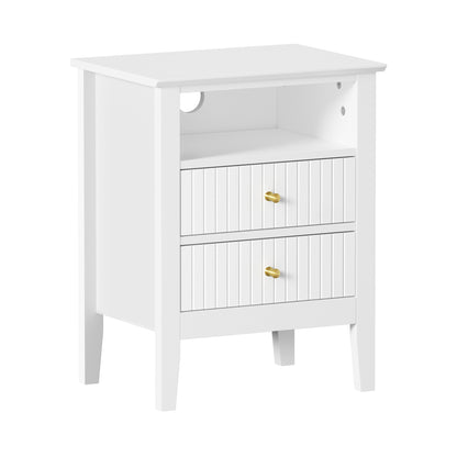Oikiture Bedside Table Nightstand 2 Drawer with Storage Cabinet White-Bedside Table-PEROZ Accessories