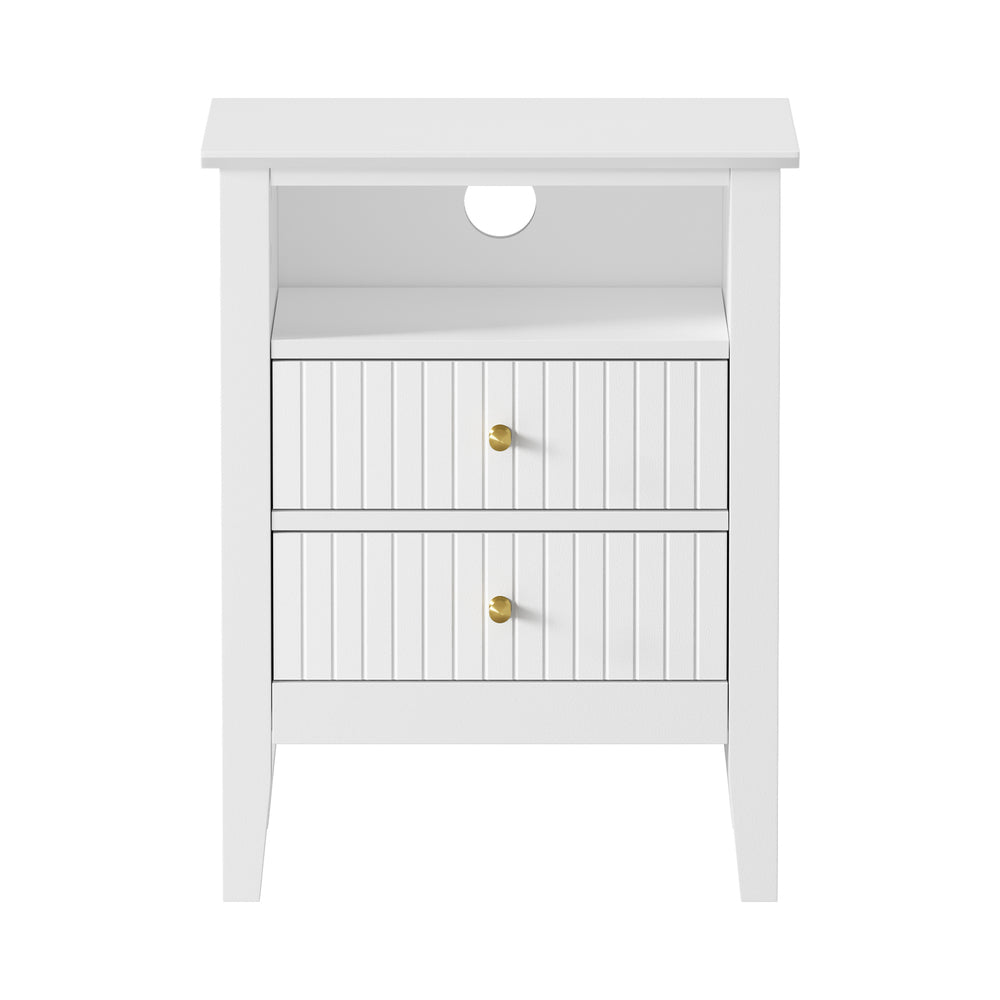 Oikiture Bedside Table Nightstand 2 Drawer with Storage Cabinet White-Bedside Table-PEROZ Accessories