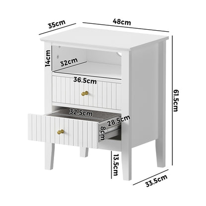 Oikiture Bedside Table Nightstand 2 Drawer with Storage Cabinet White-Bedside Table-PEROZ Accessories