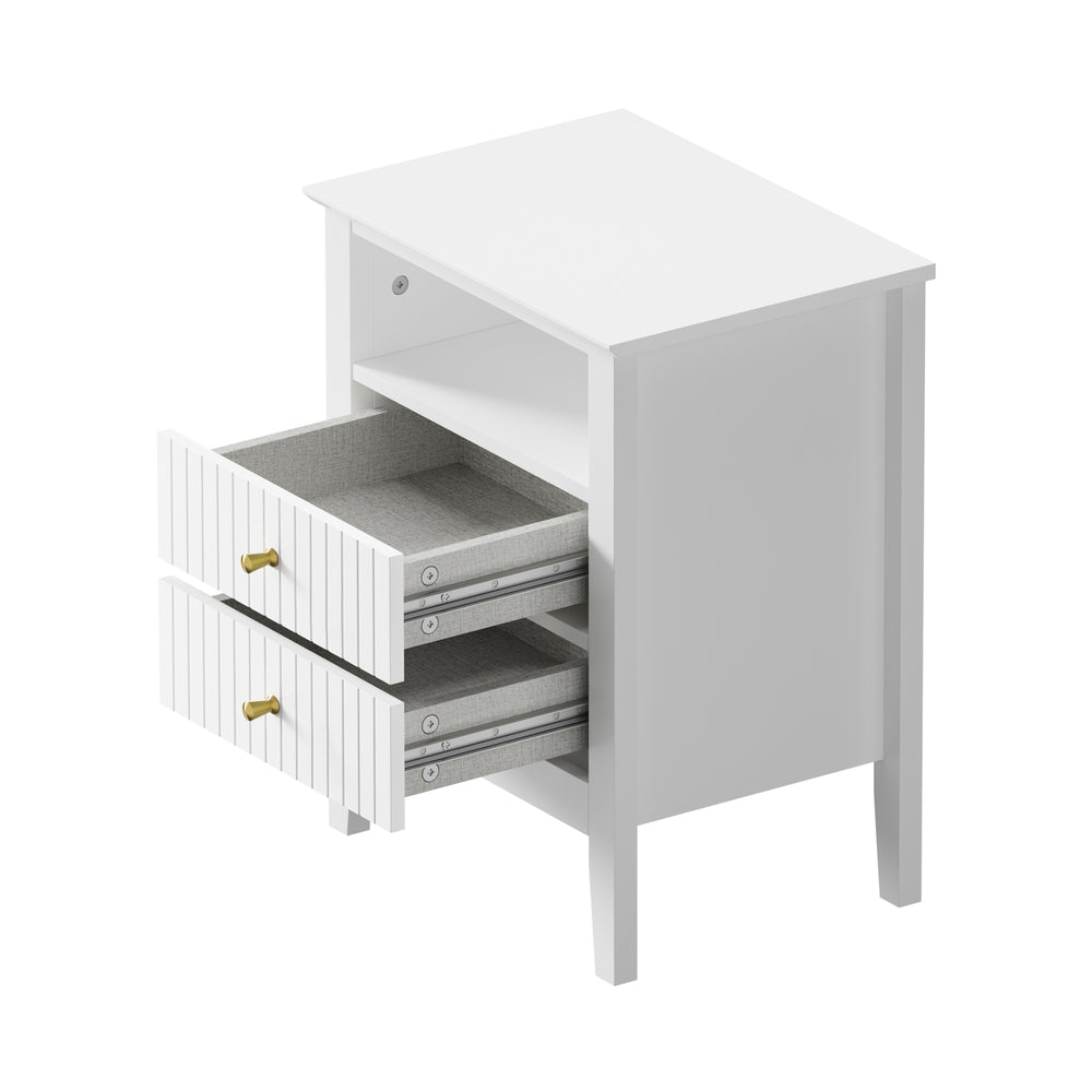 Oikiture Bedside Table Nightstand 2 Drawer with Storage Cabinet White-Bedside Table-PEROZ Accessories