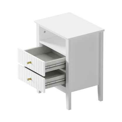 Oikiture Bedside Table Nightstand 2 Drawer with Storage Cabinet White-Bedside Table-PEROZ Accessories