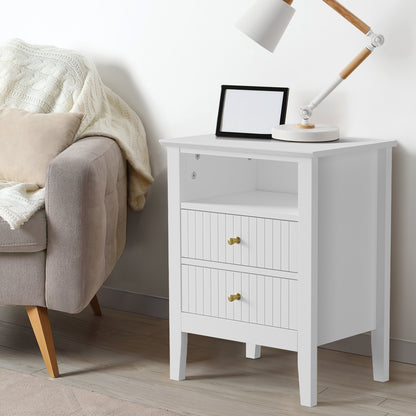 Oikiture Bedside Table Nightstand 2 Drawer with Storage Cabinet White-Bedside Table-PEROZ Accessories