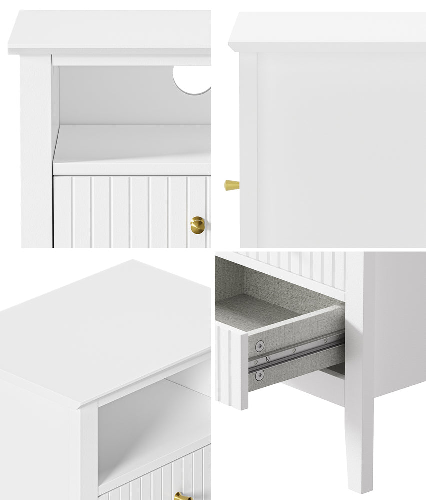 Oikiture Bedside Table Nightstand 2 Drawer with Storage Cabinet White-Bedside Table-PEROZ Accessories