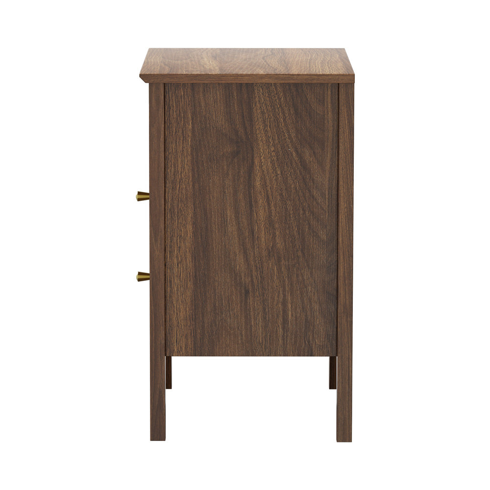 Oikiture Bedside Table Nightstand 2 Drawer with Storage Cabinet Walnut-Bedside Table-PEROZ Accessories