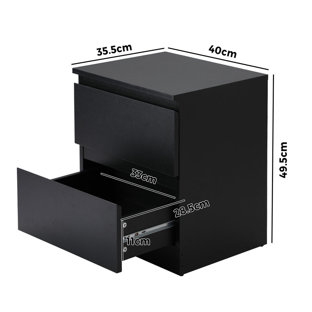 Oikiture Bedside Tables Set of 2 Nightstand Black-Bedside Table-PEROZ Accessories