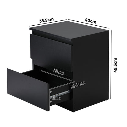 Oikiture Bedside Tables Set of 2 Nightstand Black-Bedside Table-PEROZ Accessories