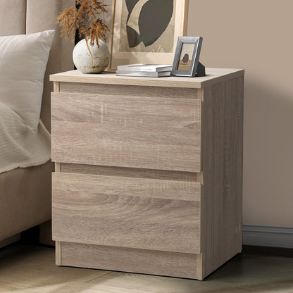 Oikiture Bedside Table Nightstand 2 Drawers Natural-Bedside Table-PEROZ Accessories