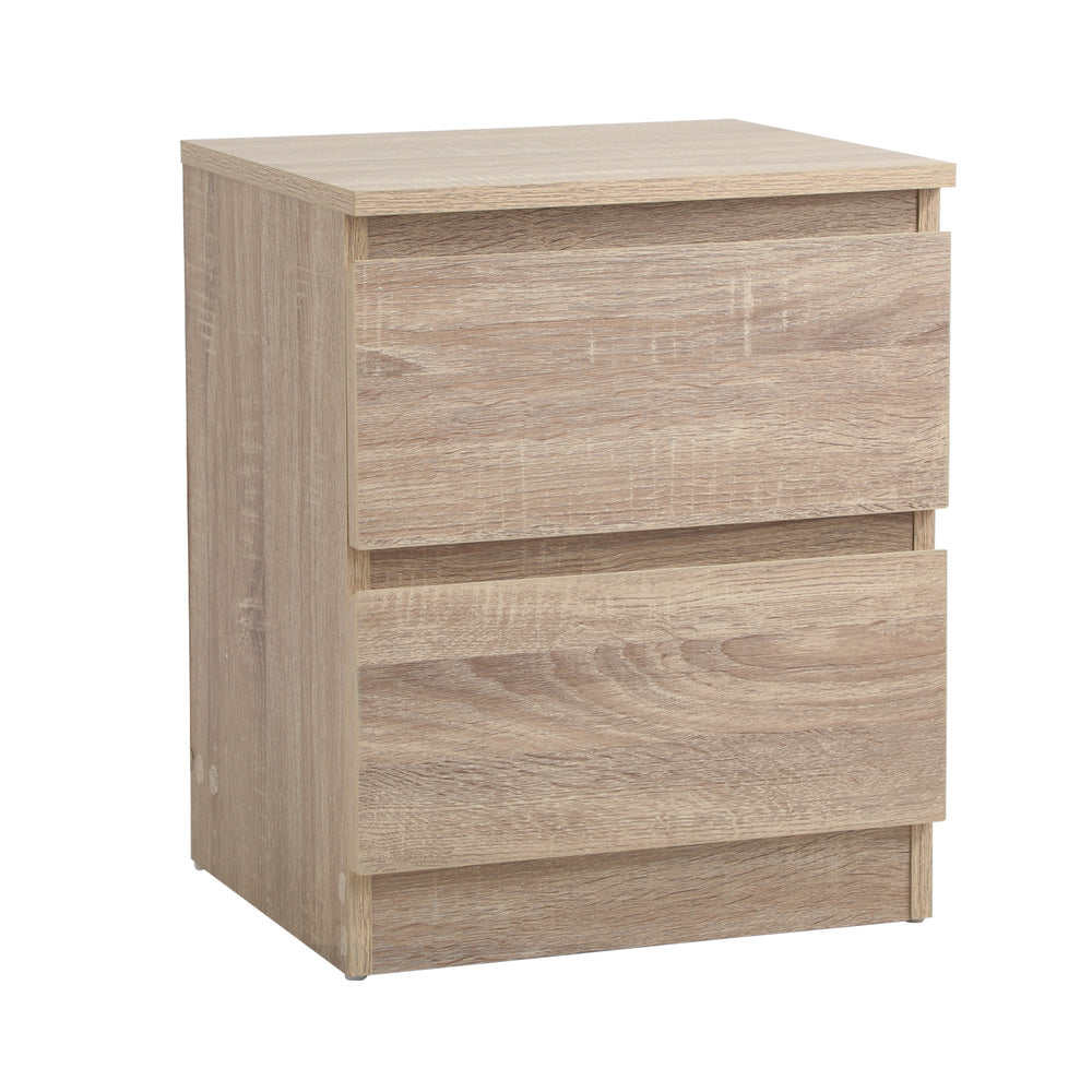 Oikiture Bedside Table Nightstand 2 Drawers Natural-Bedside Table-PEROZ Accessories