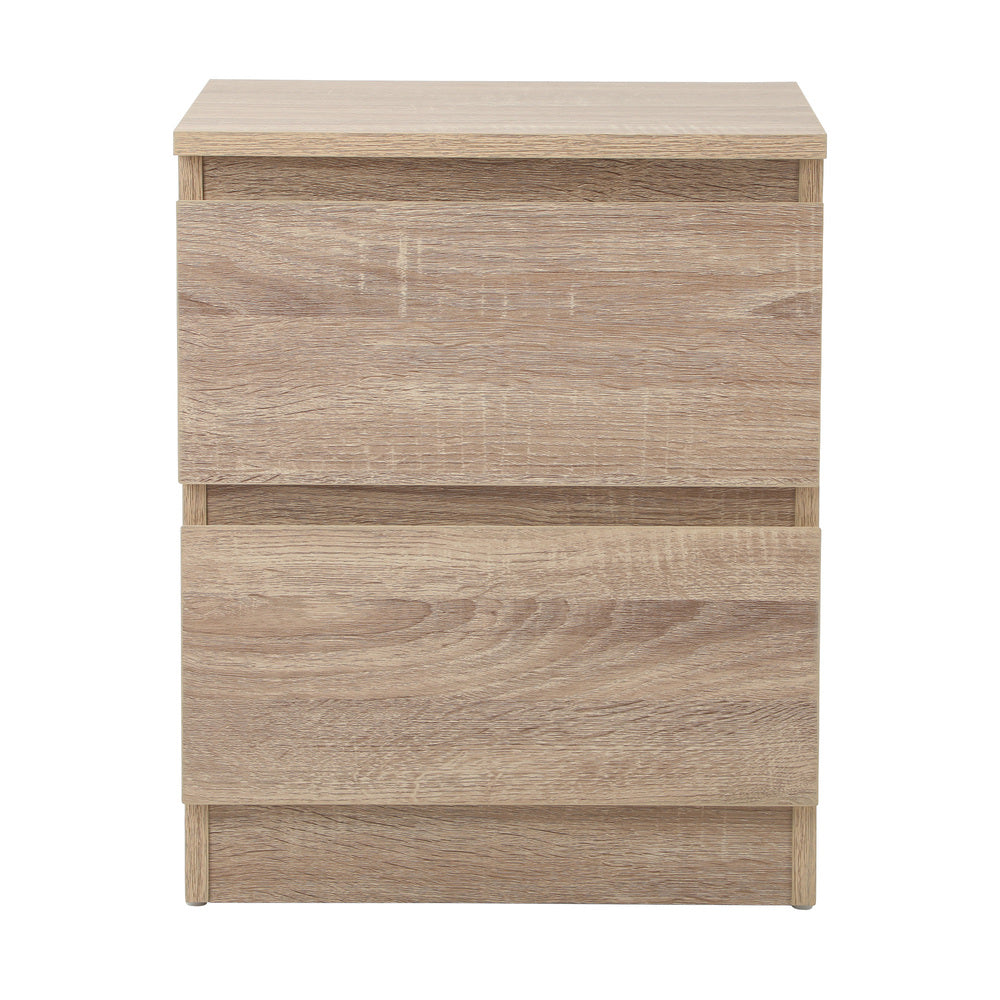 Oikiture Bedside Table Nightstand 2 Drawers Natural-Bedside Table-PEROZ Accessories