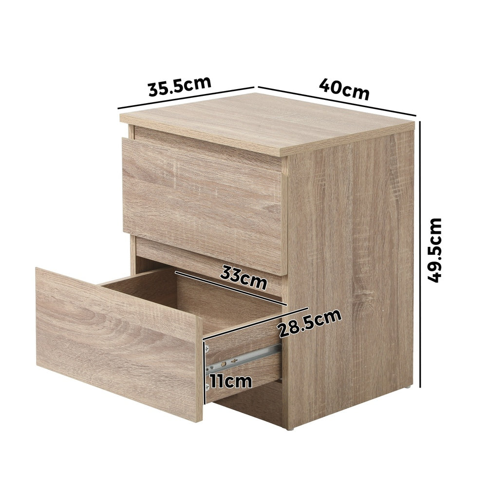 Oikiture Bedside Table Nightstand 2 Drawers Natural-Bedside Table-PEROZ Accessories