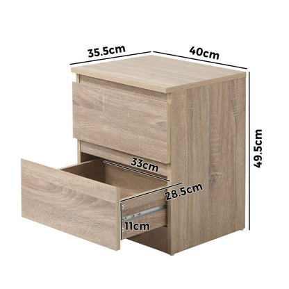 Oikiture Bedside Table Nightstand 2 Drawers Natural-Bedside Table-PEROZ Accessories