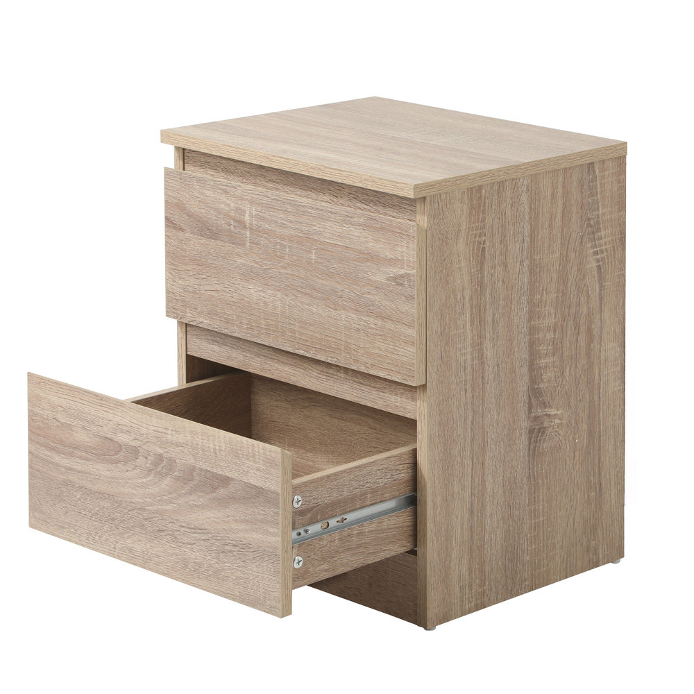 Oikiture Bedside Table Nightstand 2 Drawers Natural-Bedside Table-PEROZ Accessories