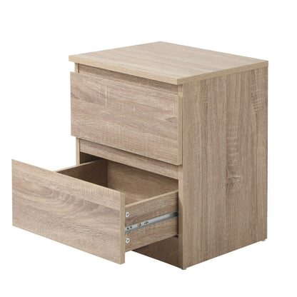 Oikiture Bedside Table Nightstand 2 Drawers Natural-Bedside Table-PEROZ Accessories