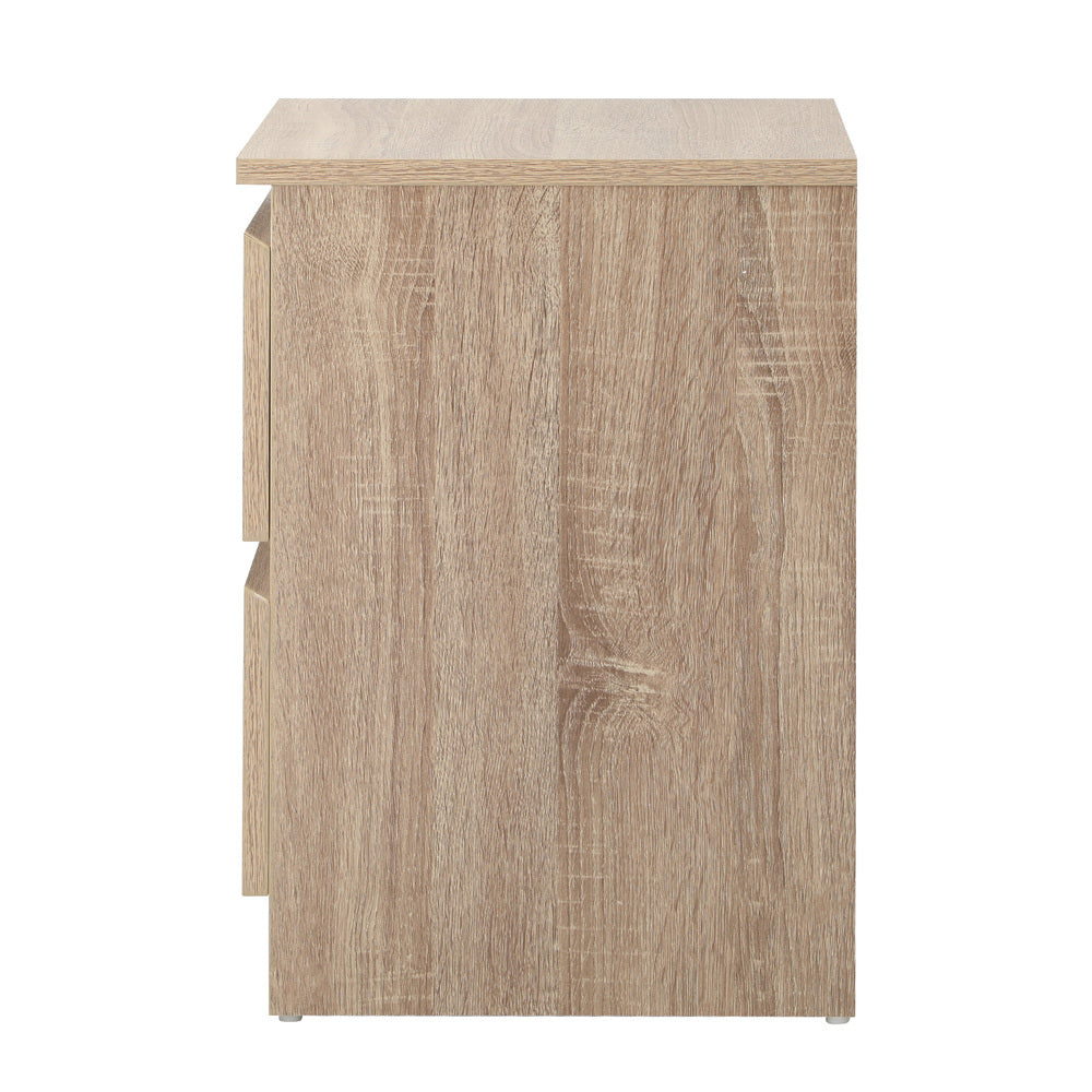 Oikiture Bedside Table Nightstand 2 Drawers Natural-Bedside Table-PEROZ Accessories