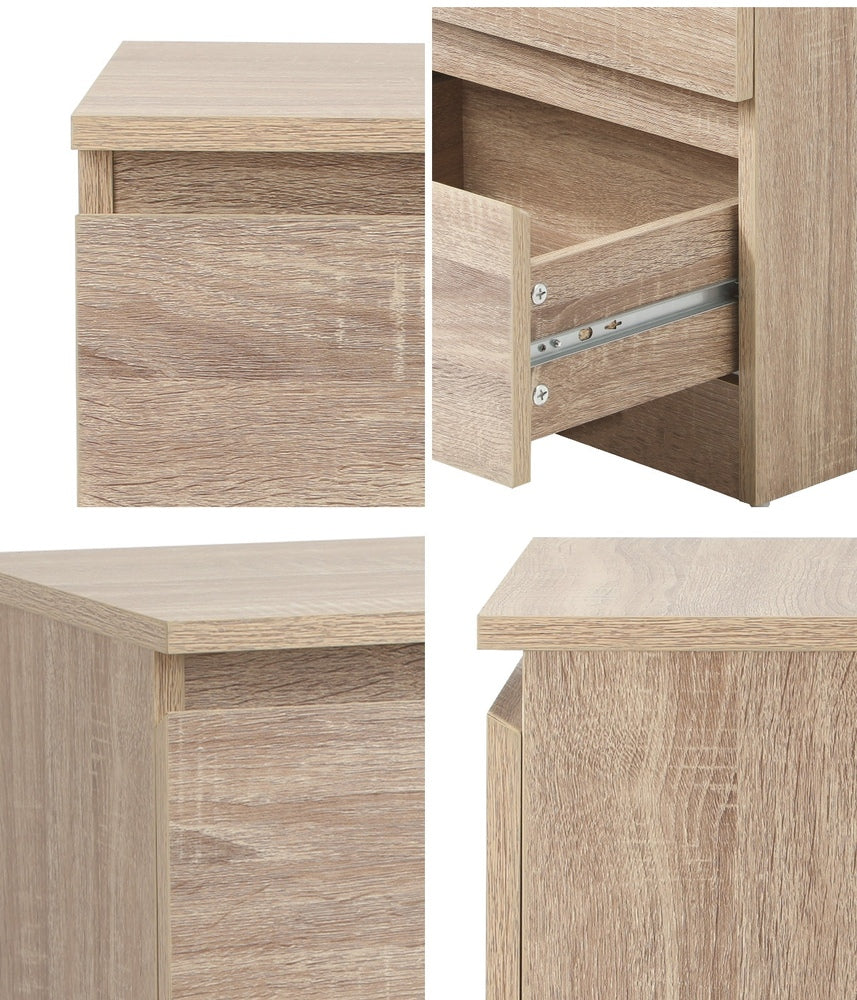 Oikiture Bedside Table Nightstand 2 Drawers Natural-Bedside Table-PEROZ Accessories