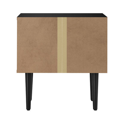 Oikiture 2PCS Bedside Table 2 Drawers Black&amp;Wooden-BedSide Tabless-PEROZ Accessories