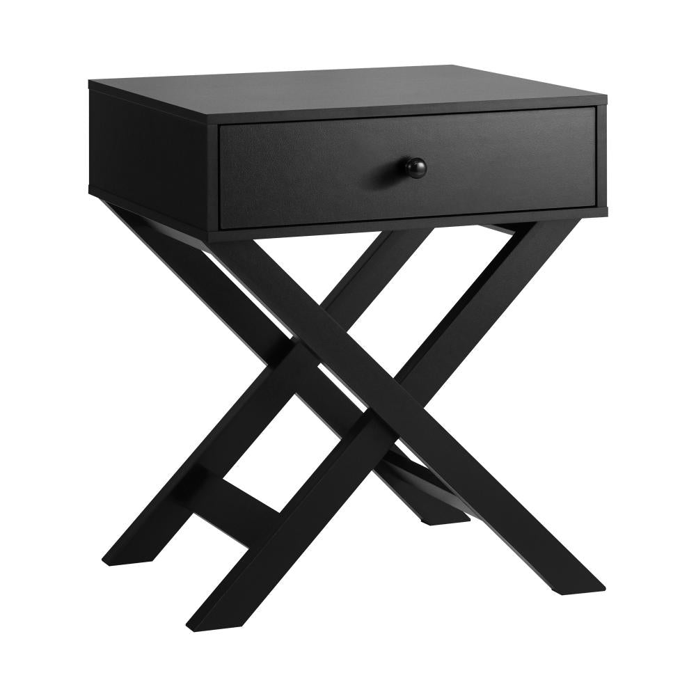 Oikiture Bedside Table with Wooden Frame and Cross Base Side Table Nightstand Black-Bedside Tables-PEROZ Accessories