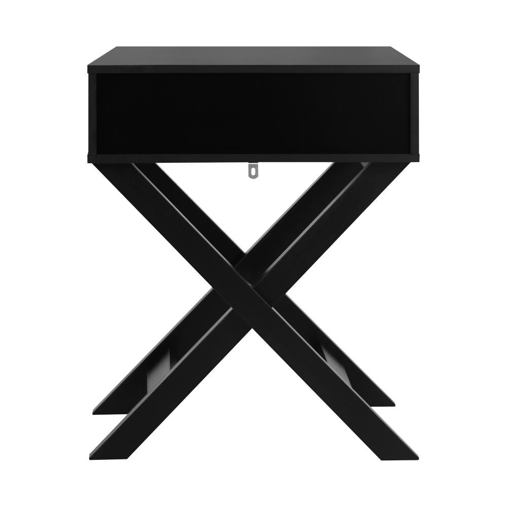 Oikiture Bedside Table with Wooden Frame and Cross Base Side Table Nightstand Black-Bedside Tables-PEROZ Accessories
