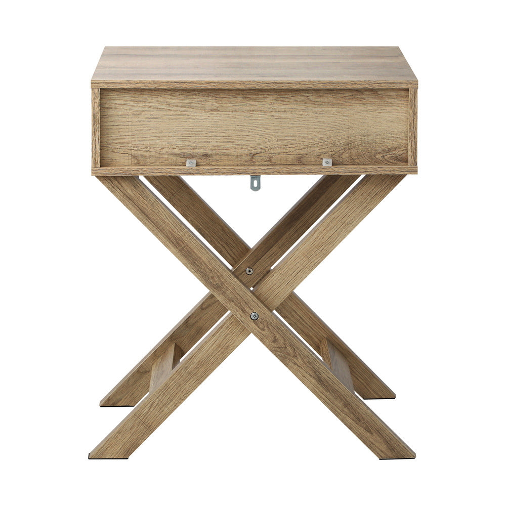 Oikiture Bedside Table with Wooden Frame and Cross Base Side Table Nightstand Wooden-Bedside Tables-PEROZ Accessories