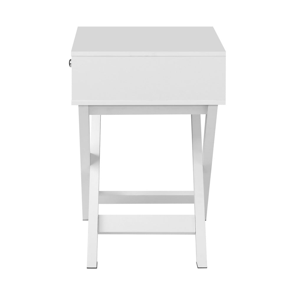 Oikiture Bedside Table with Wooden Frame and Cross Base Side Table Nightstand White-Bedside Tables-PEROZ Accessories