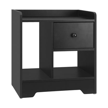 Oikiture Bedside Table with Drawer and Storage Space Side Table Nightstand Home Bedroom Furniture Black-Bedside Tables-PEROZ Accessories