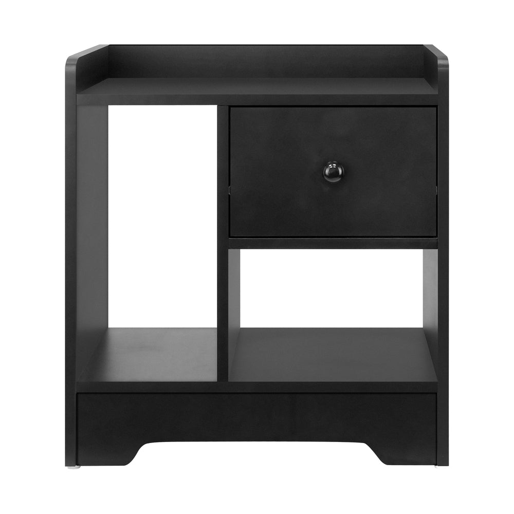 Oikiture Bedside Table with Drawer and Storage Space Side Table Nightstand Home Bedroom Furniture Black-Bedside Tables-PEROZ Accessories