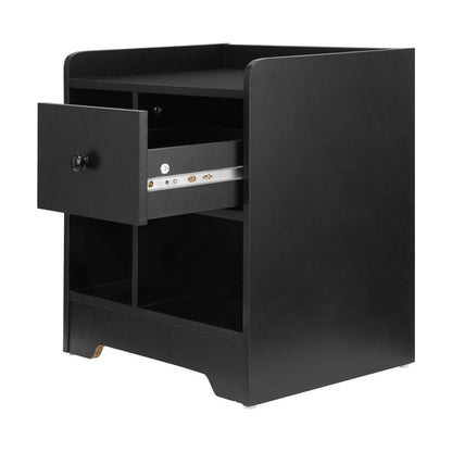 Oikiture Bedside Table with Drawer and Storage Space Side Table Nightstand Home Bedroom Furniture Black-Bedside Tables-PEROZ Accessories