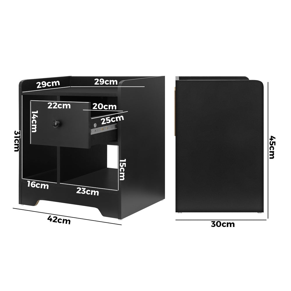 Oikiture Bedside Tables Set of 2 Nightstand Shelf Black-Bedside Table-PEROZ Accessories