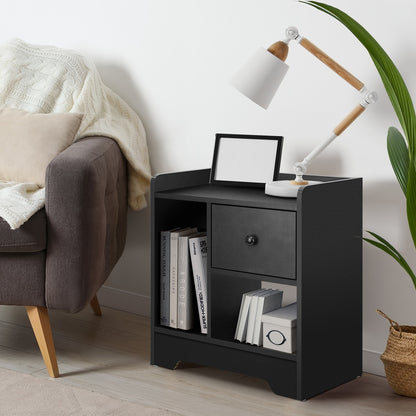 Oikiture Bedside Tables Set of 2 Nightstand Shelf Black-Bedside Table-PEROZ Accessories