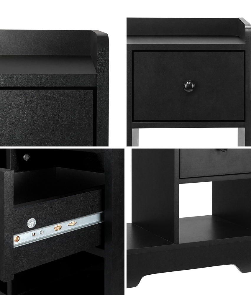 Oikiture Bedside Tables Set of 2 Nightstand Shelf Black-Bedside Table-PEROZ Accessories