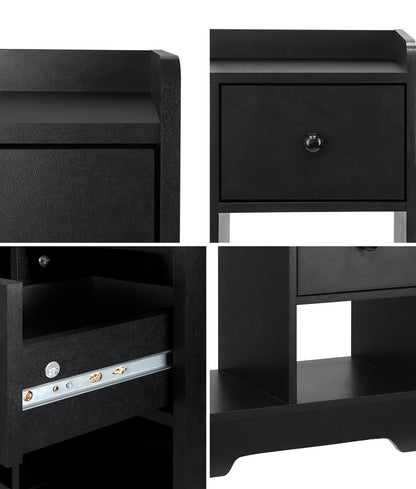 Oikiture Bedside Tables Set of 2 Nightstand Shelf Black-Bedside Table-PEROZ Accessories