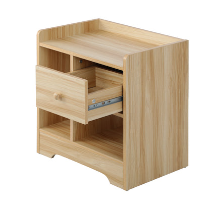 Oikiture Bedside Table with Drawer and Storage Space Side Table Nightstand Home Bedroom Furniture Wooden-Bedside Tables-PEROZ Accessories