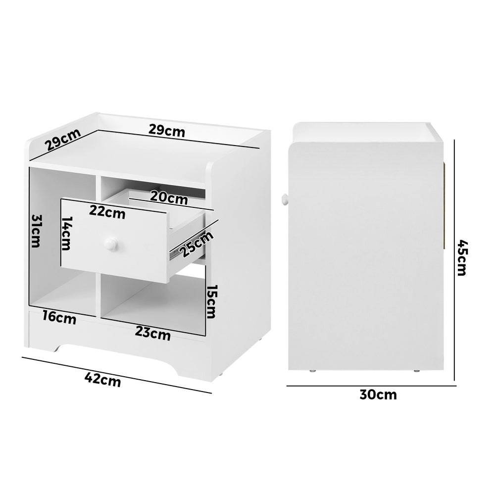Oikiture Bedside Table with Drawer and Storage Space Side Table Nightstand Home Bedroom Furniture White-Bedside Tables-PEROZ Accessories