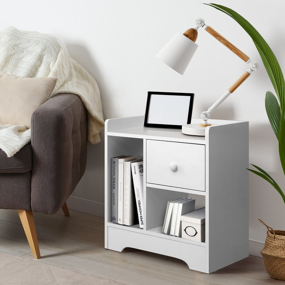 Oikiture Bedside Tables Set of 2 Nightstand Shelf White-Bedside Table-PEROZ Accessories