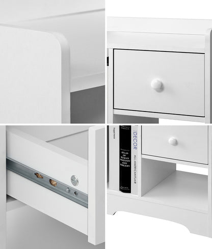 Oikiture Bedside Tables Set of 2 Nightstand Shelf White-Bedside Table-PEROZ Accessories