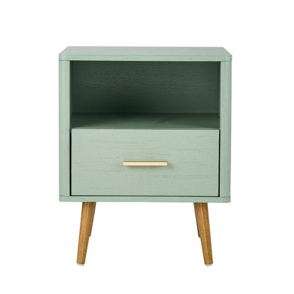 Oikiture Bedside Table 1 Drawer Open Shelf Nightstand Green-Bedside Tables-PEROZ Accessories