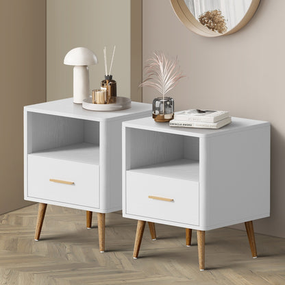 Oikiture 2x Bedside Table 1 Drawer Open Shelf Nightstand White-Bedside Table-PEROZ Accessories