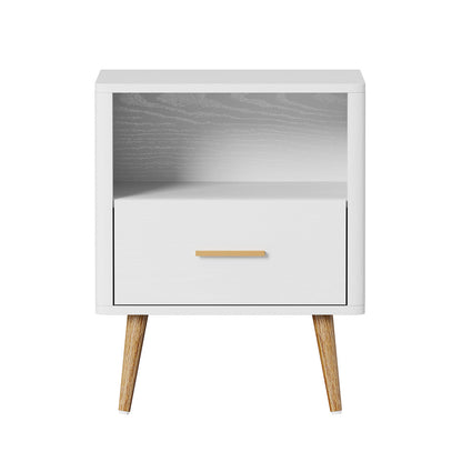 Oikiture 2x Bedside Table 1 Drawer Open Shelf Nightstand White-Bedside Table-PEROZ Accessories