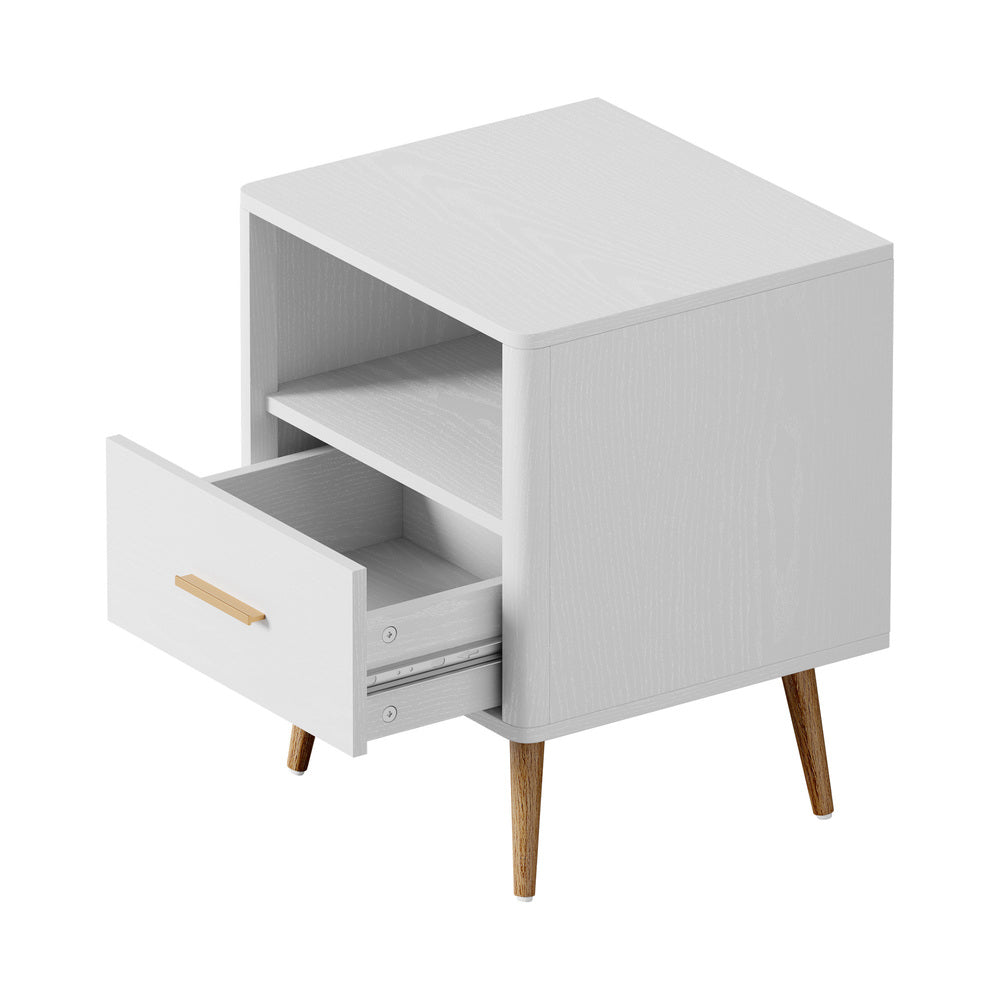 Oikiture 2x Bedside Table 1 Drawer Open Shelf Nightstand White-Bedside Table-PEROZ Accessories
